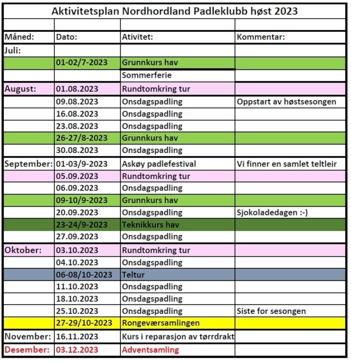 Aktivitetsplan høst 2023